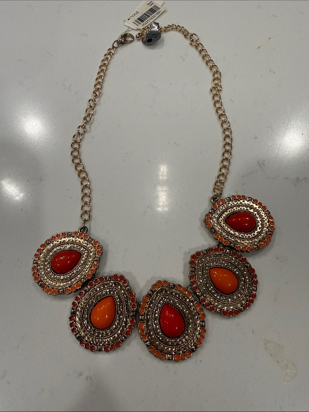 Macy's Gold-Tone Orange and Red Teardrop Bib Necklace